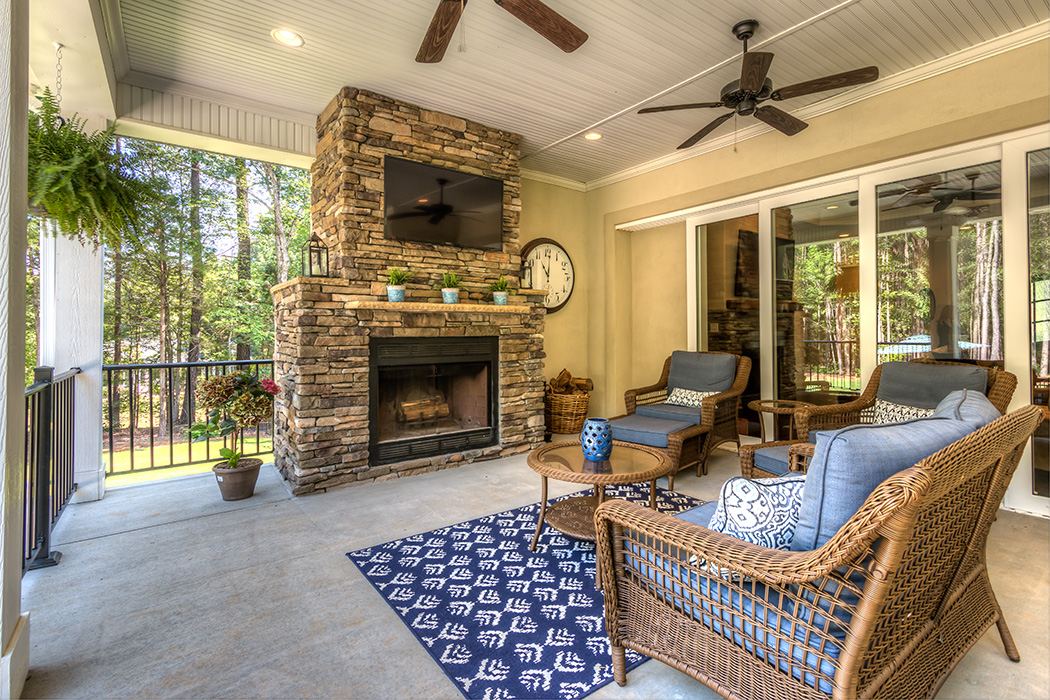 Custom home porch fireplace by Cooper Development Group in Lake Wylie, SC