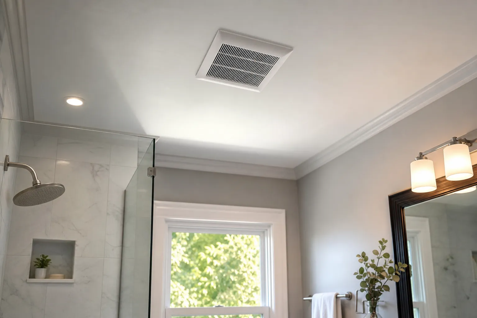 Editorial illustration of Plan better bathroom ventilation during your Charlotte remodel in North Carolina