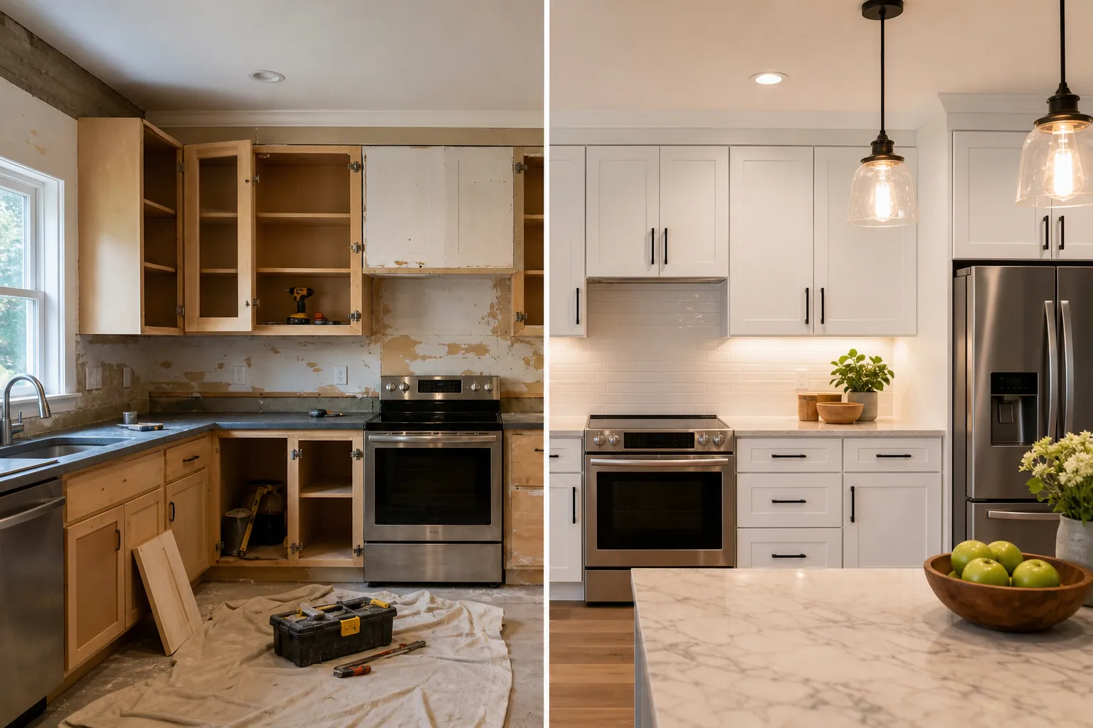 Editorial illustration of Should you reface or replace your kitchen cabinets? in North Carolina