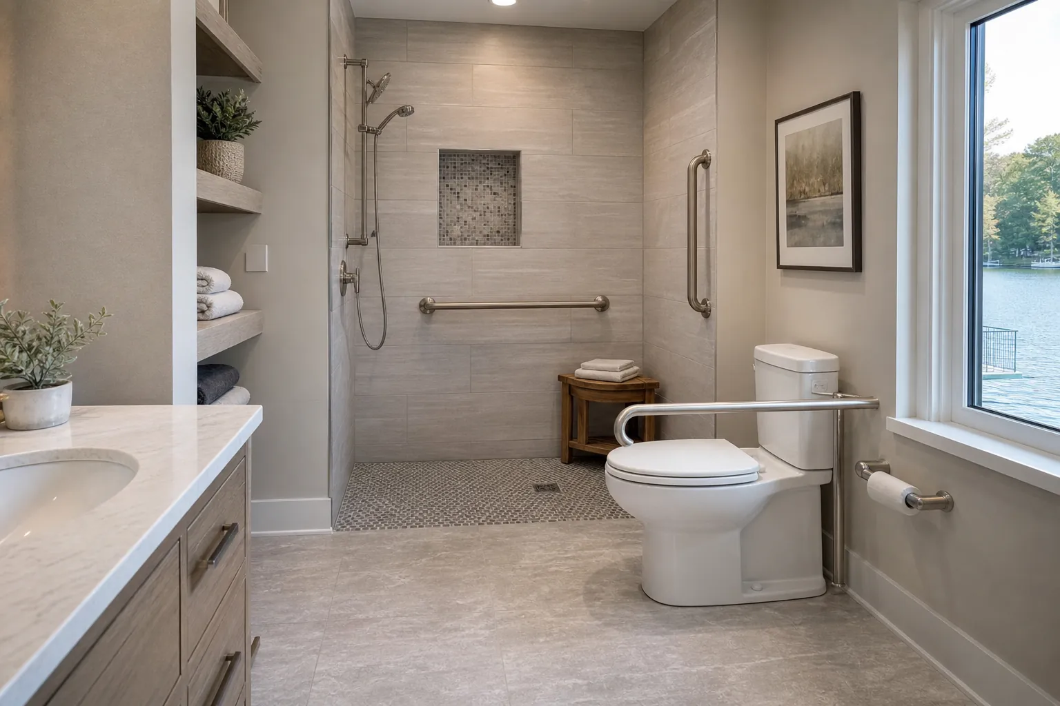Editorial illustration of What Layout Choices Can Improve Bathroom Accessibility in a Lake Wylie Remodel? in North Carolina