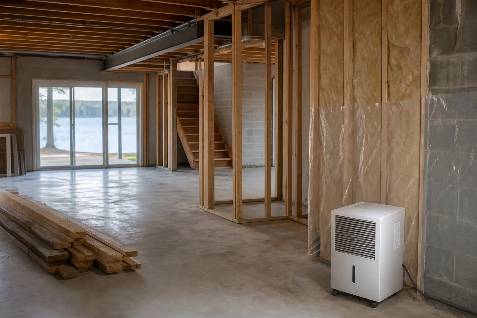 Editorial illustration of When Should Dehumidification Be Considered in a Lake Wylie Basement Remodel? in North Carolina
