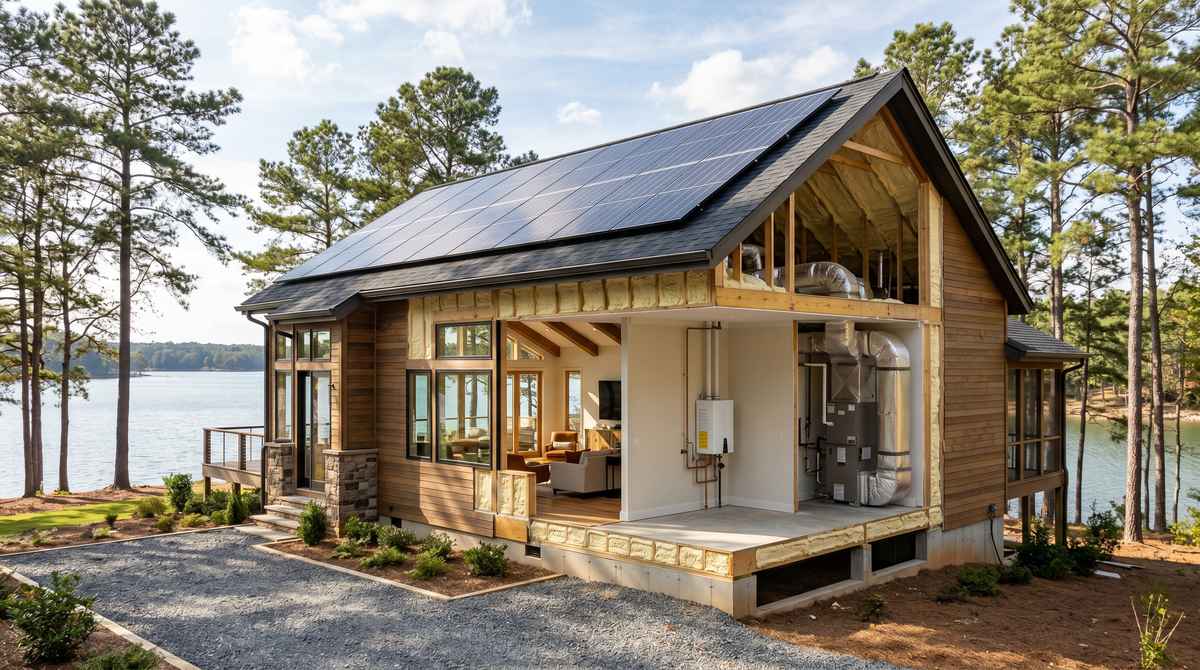 Energy-efficient custom home in Lake Wylie SC with solar panels, spray foam insulation and high-efficiency HVAC